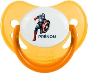 Captain America design-1 avec prénom : Jaune phosphorescente Tétine embout physiologique