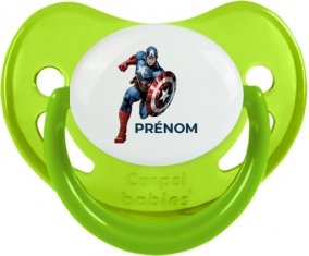 Captain America design-1 avec prénom : Vert phosphorescente Tétine embout physiologique