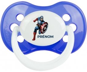 Captain America design-1 avec prénom : Bleu classique Tétine embout anatomique