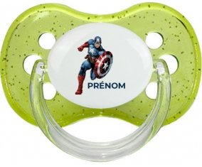 Captain America design-1 avec prénom : Vert à paillette Tétine embout cerise