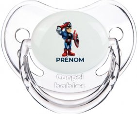 Captain America design-2 avec prénom : Transparent classique Tétine embout physiologique
