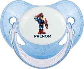 Captain America design-2 avec prénom : Bleue à paillette Tétine embout physiologique