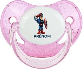Captain America design-2 avec prénom : Rose à paillette Tétine embout physiologique