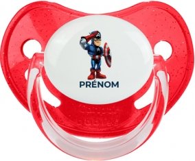 Captain America design-2 avec prénom : Rouge à paillette Tétine embout physiologique