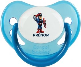 Captain America design-2 avec prénom : Bleue phosphorescente Tétine embout physiologique