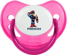 Captain America design-2 avec prénom : Rose phosphorescente Tétine embout physiologique