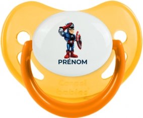 Captain America design-2 avec prénom : Jaune phosphorescente Tétine embout physiologique