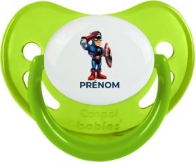 Captain America design-2 avec prénom : Vert phosphorescente Tétine embout physiologique