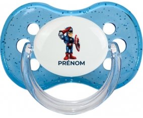 Captain America design-2 avec prénom : Bleu à paillette Tétine embout cerise
