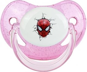Tête Spiderman casse le mur : Rose à paillette Tétine embout physiologique