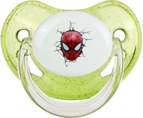 Tête Spiderman casse le mur : Vert à paillette Tétine embout physiologique