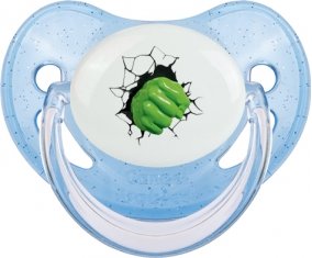 Poing Hulk casse le mur : Bleue à paillette Tétine embout physiologique