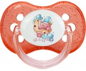 Animaux rigolos Cauchon Night : Rouge à paillette Tétine embout cerise