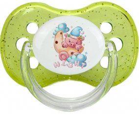 Animaux rigolos Cauchon Night : Vert à paillette Tétine embout cerise