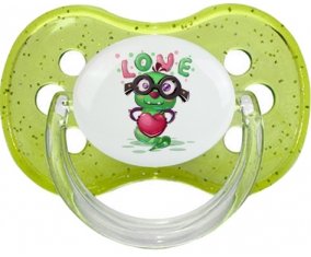 Animaux rigolos Love design-2 : Vert à paillette Tétine embout cerise
