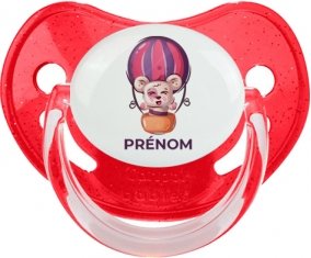 Animaux rigolos Ballon et ours avec prénom : Rouge à paillette Tétine embout physiologique