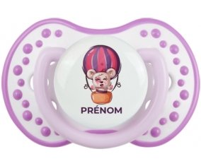 Animaux rigolos Ballon et ours avec prénom : Blanc-mauve classique Tétine embout Lovi Dynamic