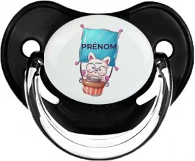 Animaux rigolos Chat avec prénom : Noir classique Tétine embout physiologique