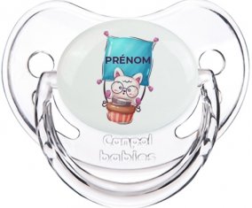 Animaux rigolos Chat avec prénom : Transparent classique Tétine embout physiologique