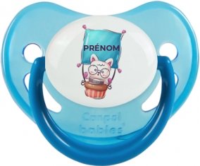 Animaux rigolos Chat avec prénom : Bleue phosphorescente Tétine embout physiologique