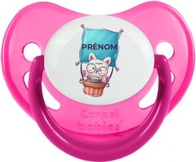 Animaux rigolos Chat avec prénom : Rose phosphorescente Tétine embout physiologique