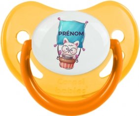 Animaux rigolos Chat avec prénom : Jaune phosphorescente Tétine embout physiologique