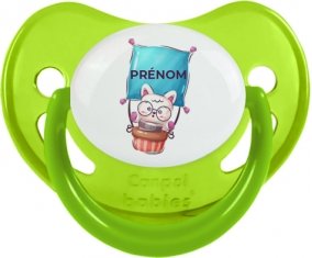Animaux rigolos Chat avec prénom : Vert phosphorescente Tétine embout physiologique