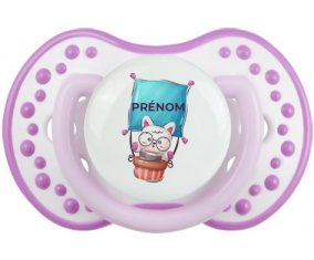 Animaux rigolos Chat avec prénom : Blanc-mauve classique Tétine embout Lovi Dynamic
