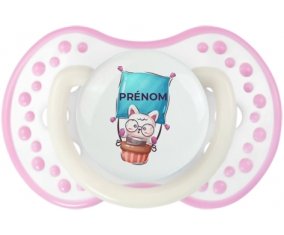 Animaux rigolos Chat avec prénom : Blanc-rose phosphorescente Tétine embout Lovi Dynamic