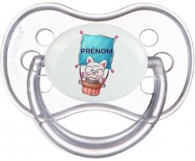 Animaux rigolos Chat avec prénom : Transparente classique Tétine embout anatomique