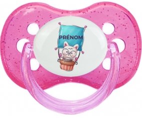 Animaux rigolos Chat avec prénom : Rose à paillette Tétine embout cerise