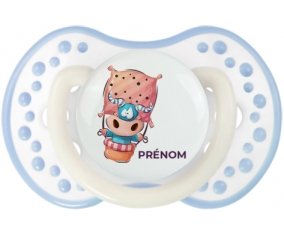 Animaux rigolos Taureau avec prénom : Blanc-cyan classique Tétine embout Lovi Dynamic