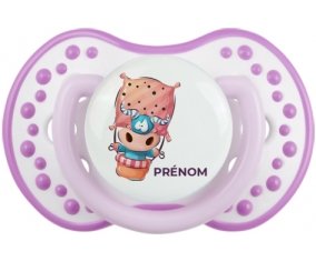 Animaux rigolos Taureau avec prénom : Blanc-mauve classique Tétine embout Lovi Dynamic