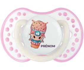 Animaux rigolos Taureau avec prénom : Blanc-rose phosphorescente Tétine embout Lovi Dynamic