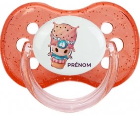 Animaux rigolos Taureau avec prénom : Rouge à paillette Tétine embout cerise