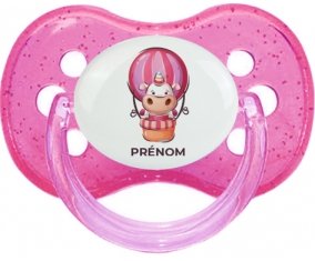 Animaux rigolos Vache avec prénom : Rose à paillette Tétine embout cerise