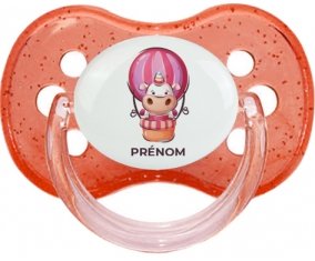 Animaux rigolos Vache avec prénom : Rouge à paillette Tétine embout cerise