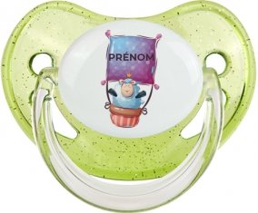 Animaux rigolos Mouton avec prénom : Vert à paillette Tétine embout physiologique