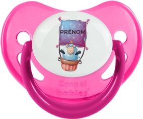 Animaux rigolos Mouton avec prénom : Rose phosphorescente Tétine embout physiologique