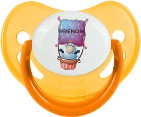 Animaux rigolos Mouton avec prénom : Jaune phosphorescente Tétine embout physiologique