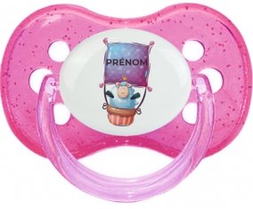 Animaux rigolos Mouton avec prénom : Rose à paillette Tétine embout cerise