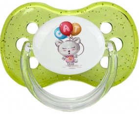 Animaux rigolos Cat design-2 : Vert à paillette Tétine embout cerise
