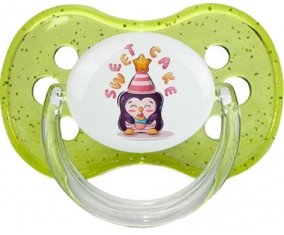 Animaux rigolos Sweet cake : Vert à paillette Tétine embout cerise