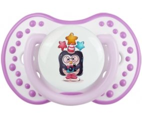 Animaux rigolos Pinguin appareil photo : Blanc-mauve classique Tétine embout Lovi Dynamic