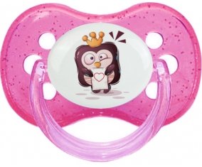 Animaux rigolos Pinguin lettre cœur : Rose à paillette Tétine embout cerise