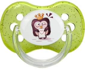 Animaux rigolos Pinguin lettre cœur : Vert à paillette Tétine embout cerise