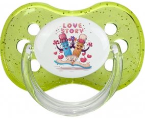 Animaux rigolos Love story : Vert à paillette Tétine embout cerise