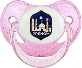 Islam mosqué avec prénom design-2 : Rose à paillette Tétine embout physiologique