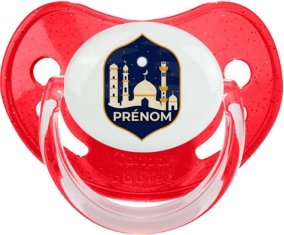 Islam mosqué avec prénom design-2 : Rouge à paillette Tétine embout physiologique