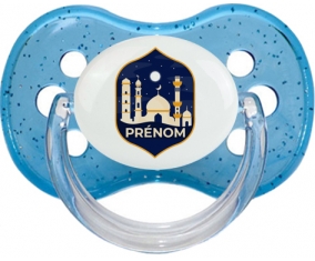 Islam mosqué avec prénom design-2 : Bleu à paillette Tétine embout cerise